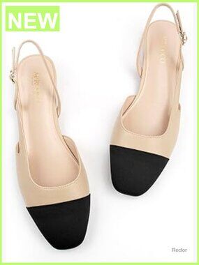 Slingback Flats Women Square Toe Two Toned Low Heel Wedding Shoes Comfortable